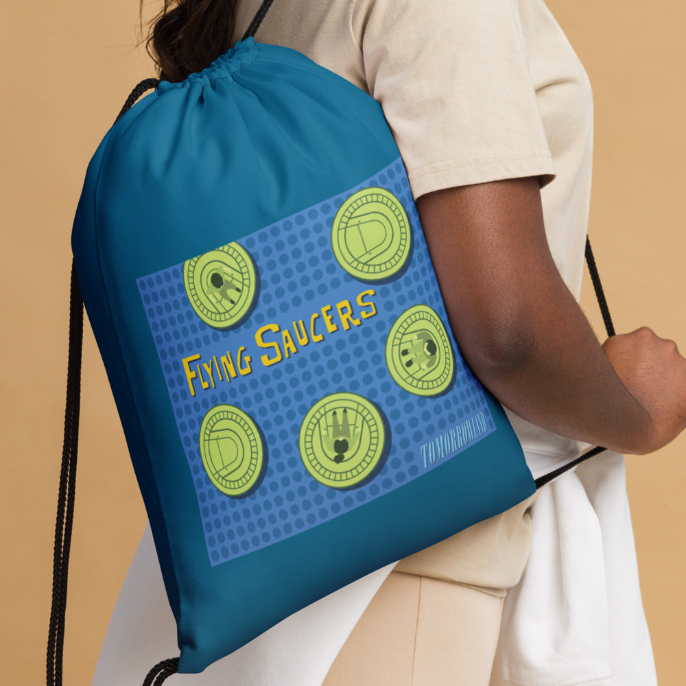 FLYING SAUCERS grid Drawstring Bag