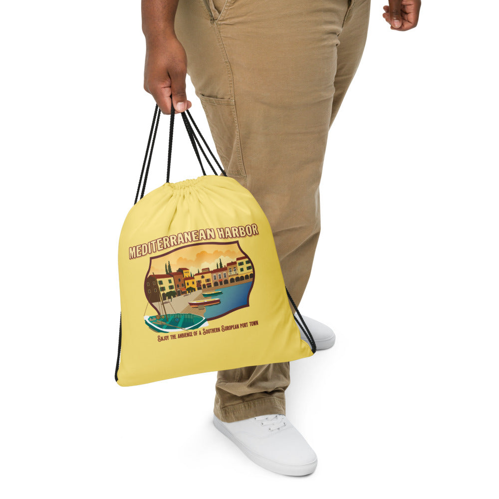 TDS MEDITERRANEAN HARBOR port title Drawstring Bag