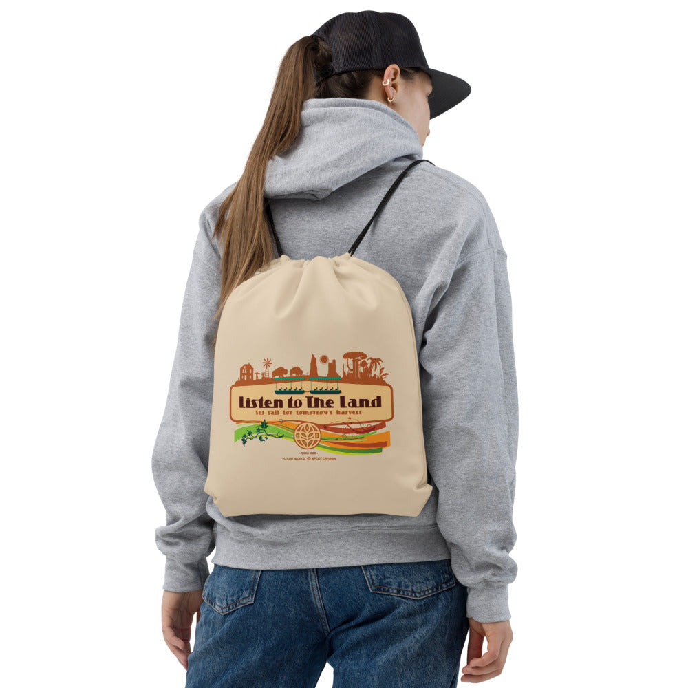 THE LAND listen to the land Drawstring Bag