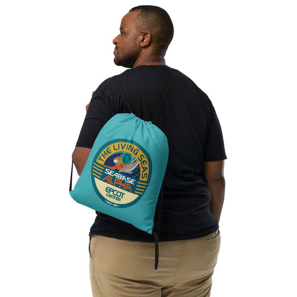 THE LIVING SEAS seabase alpha Drawstring Bag