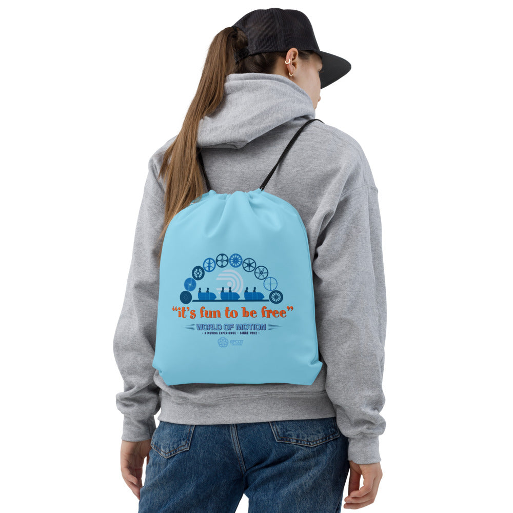 WORLD OF MOTION fun to be free Drawstring Bag