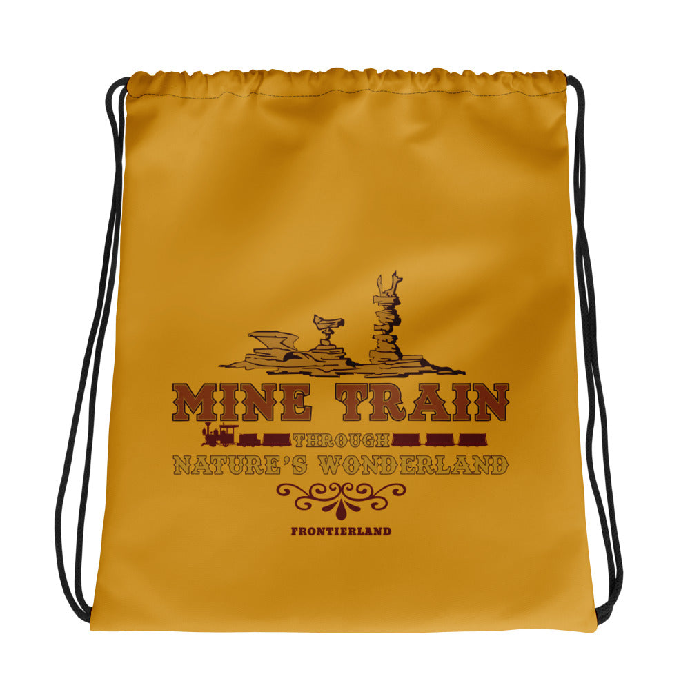 MINE TRAIN THROUGH NATURE'S WONDERLAND title Drawstring Bag