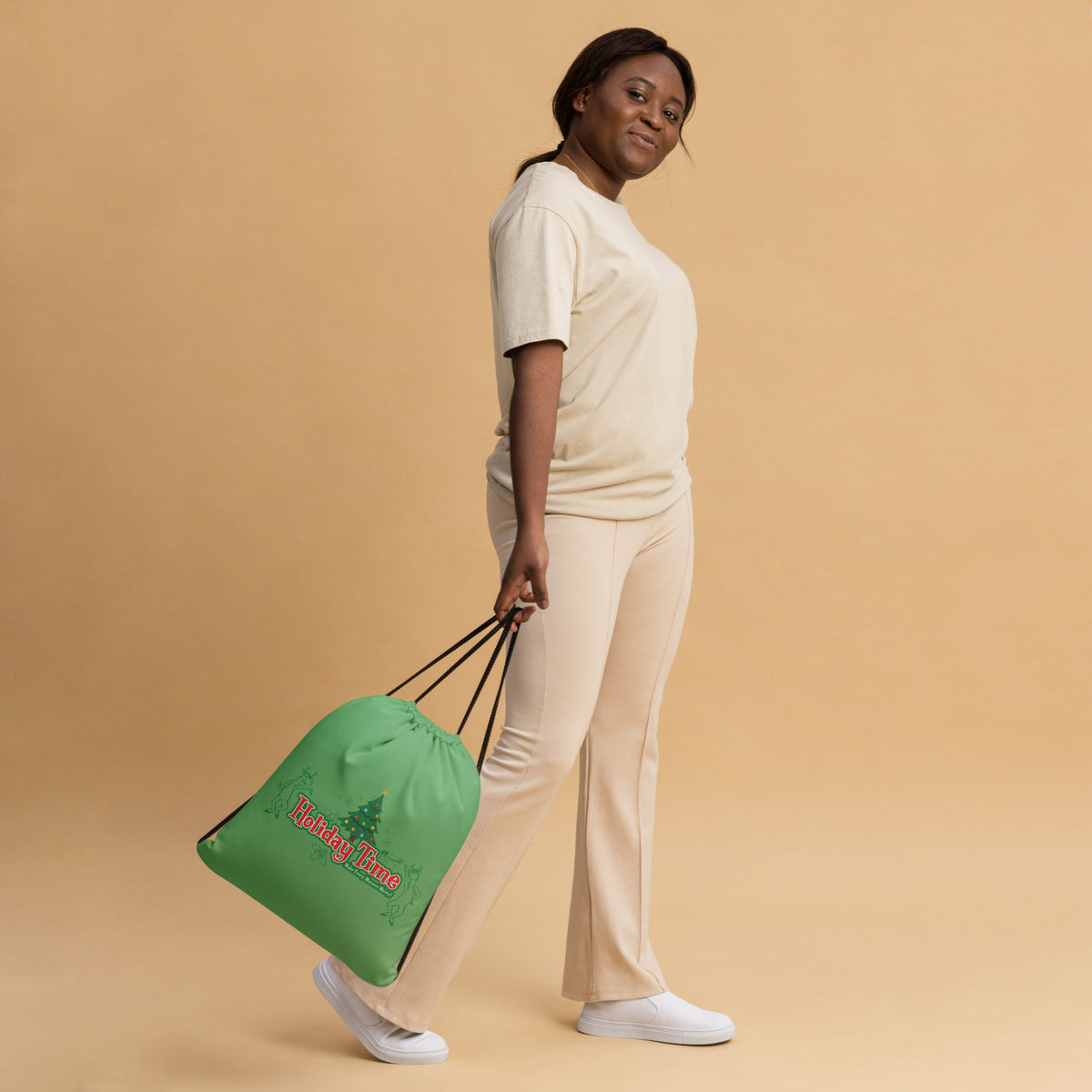 DL HOLIDAY TIME tree Drawstring Bag