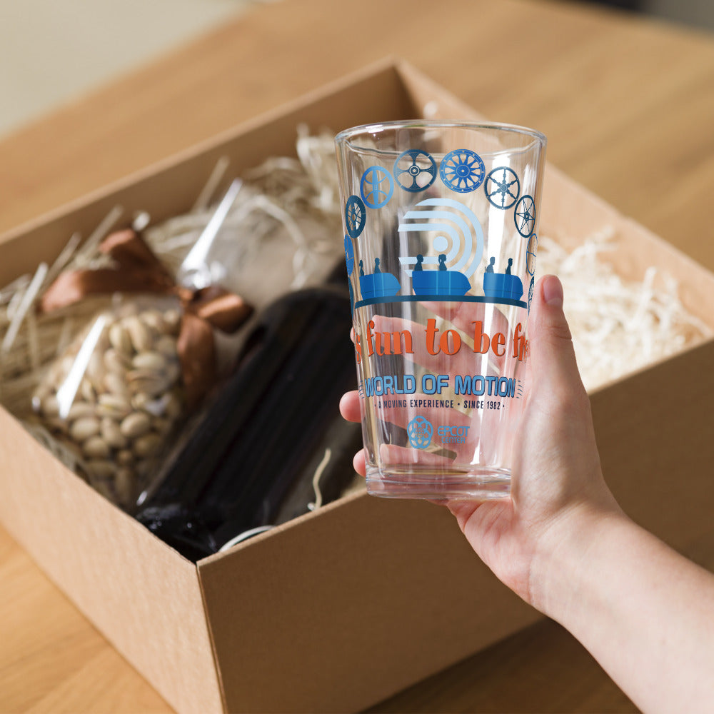 WORLD OF MOTION fun to be free Pint Glass