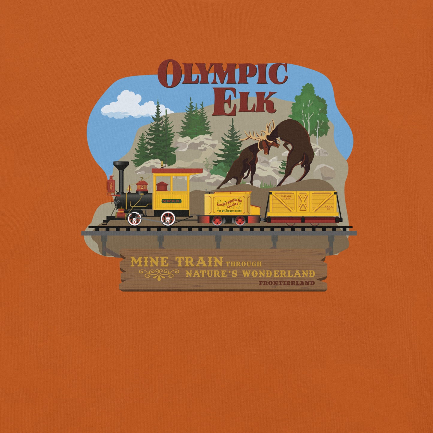MINE TRAIN THROUGH NATURE'S WONDERLAND olympic elk T-Shirt