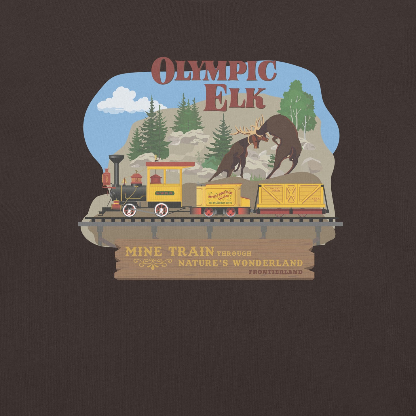 MINE TRAIN THROUGH NATURE'S WONDERLAND olympic elk T-Shirt