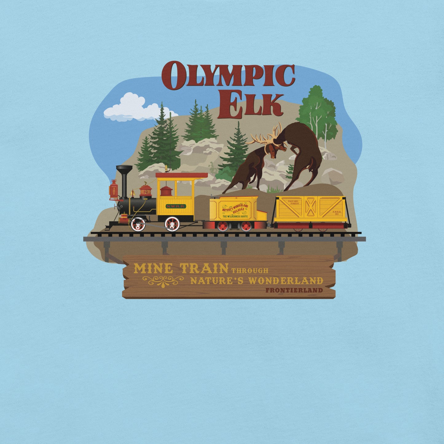 MINE TRAIN THROUGH NATURE'S WONDERLAND olympic elk T-Shirt