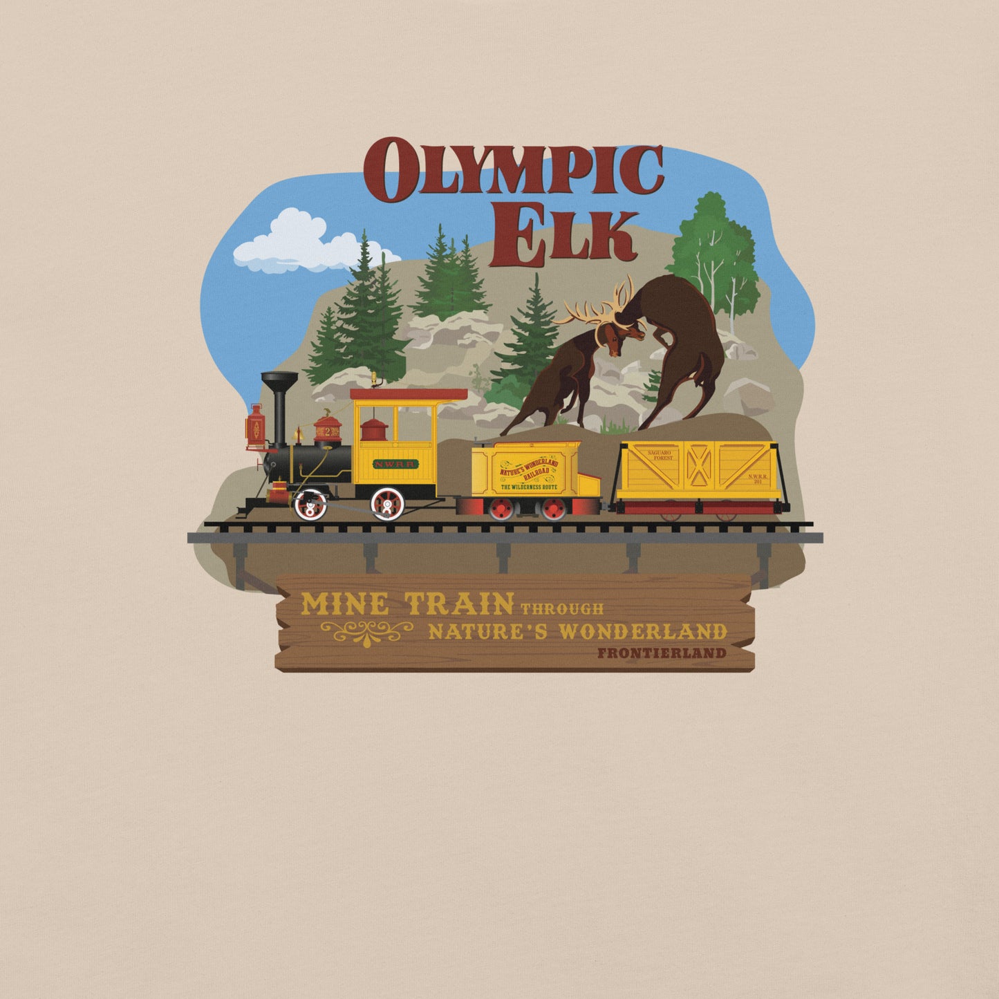 MINE TRAIN THROUGH NATURE'S WONDERLAND olympic elk T-Shirt