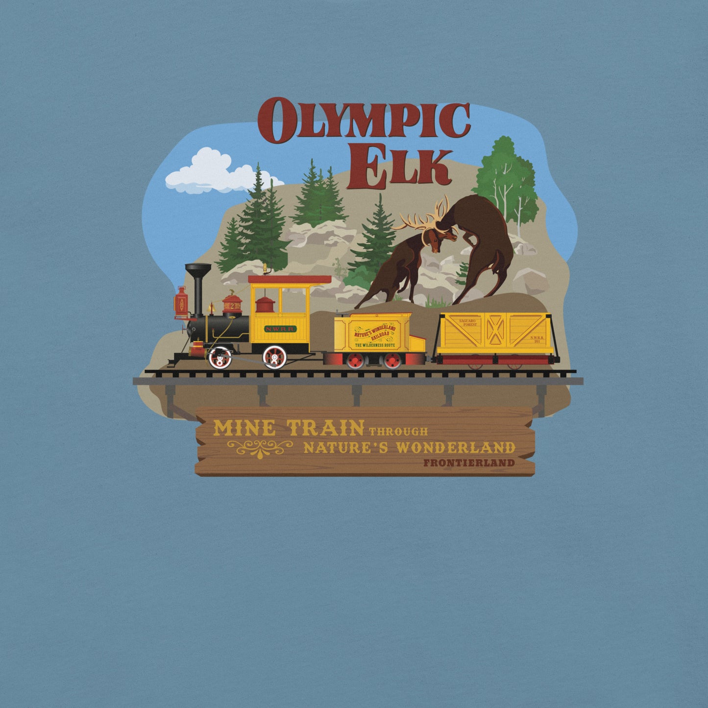 MINE TRAIN THROUGH NATURE'S WONDERLAND olympic elk T-Shirt