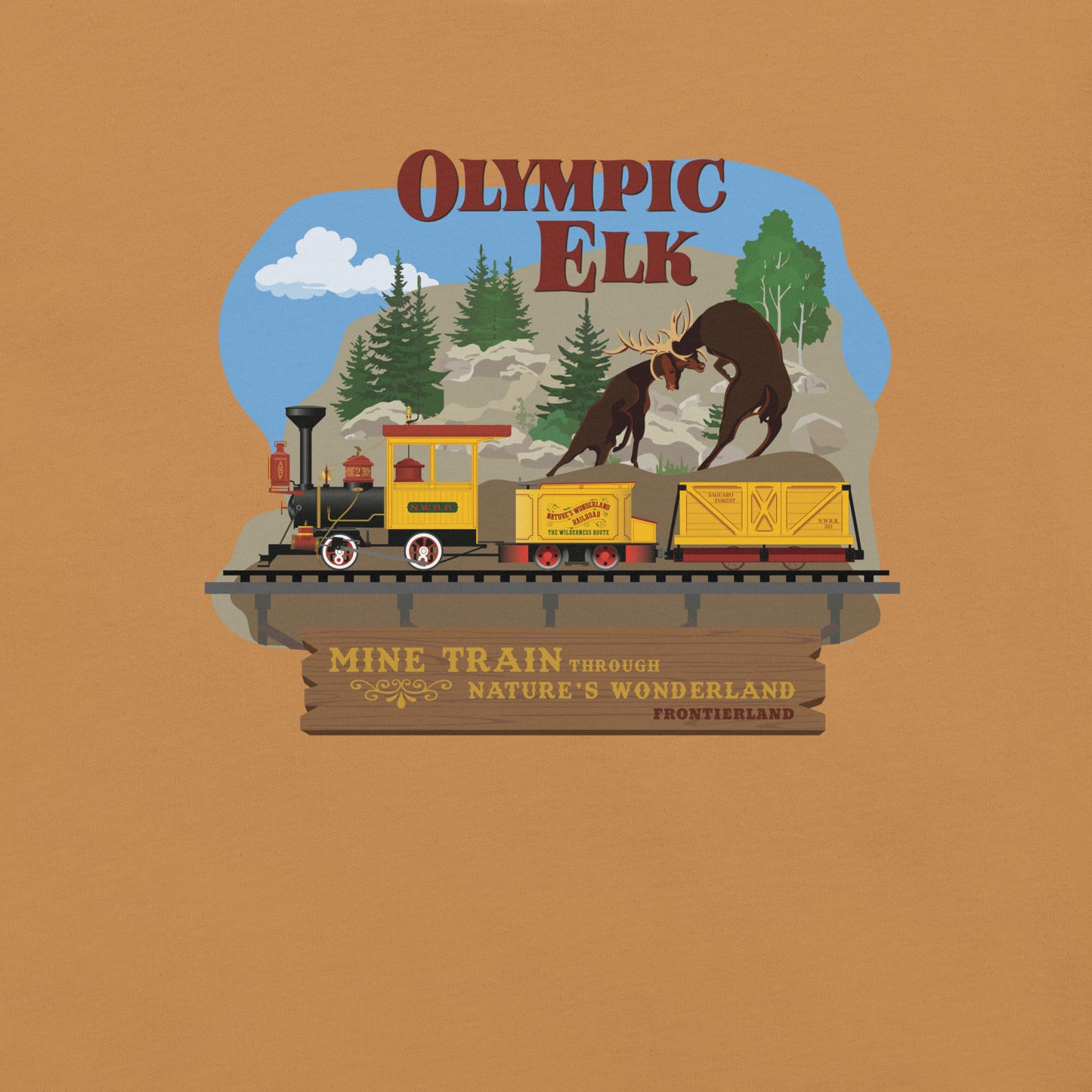 MINE TRAIN THROUGH NATURE'S WONDERLAND olympic elk T-Shirt