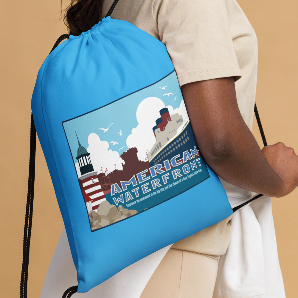 TDS AMERICAN WATERFRONT port title Drawstring Bag