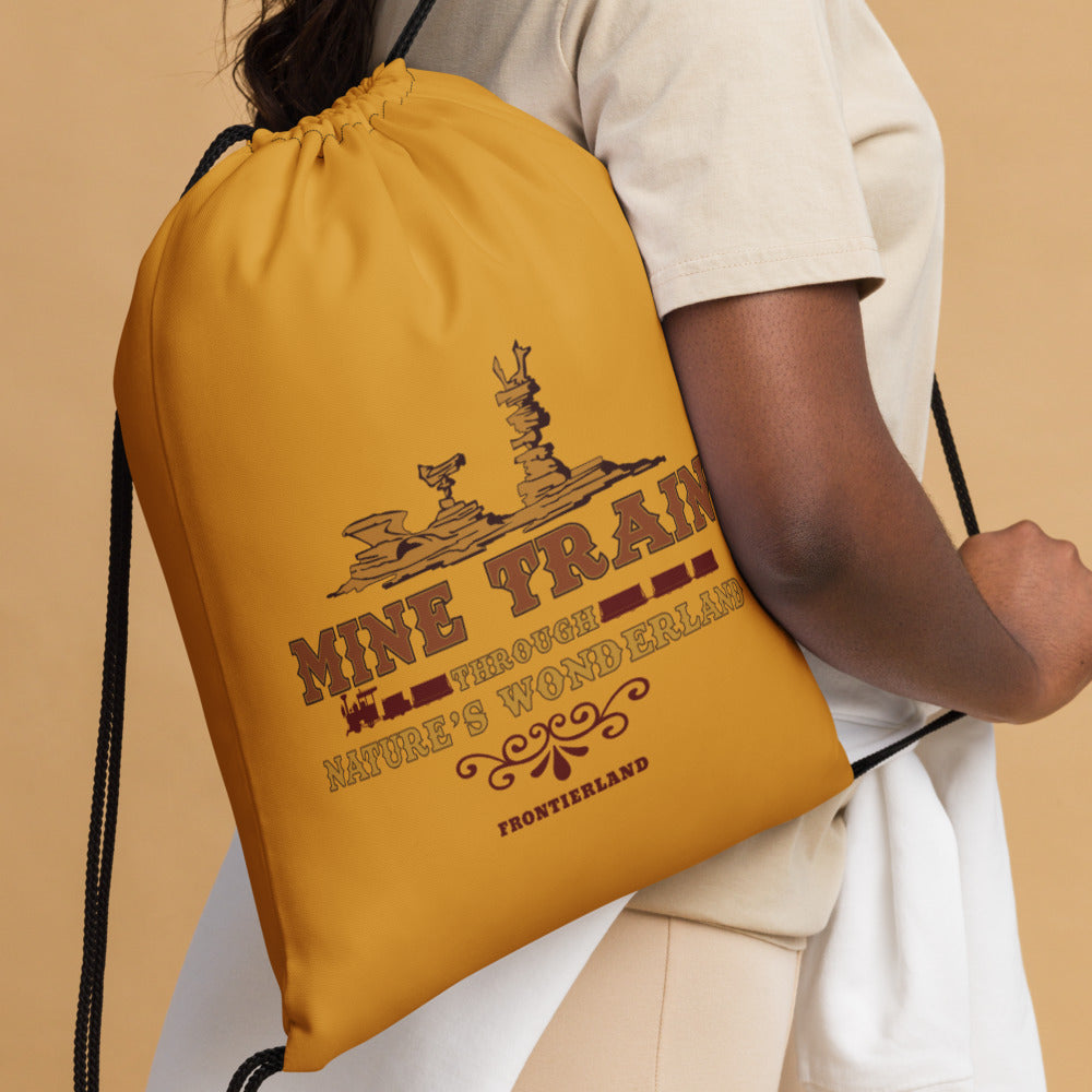 MINE TRAIN THROUGH NATURE'S WONDERLAND title Drawstring Bag