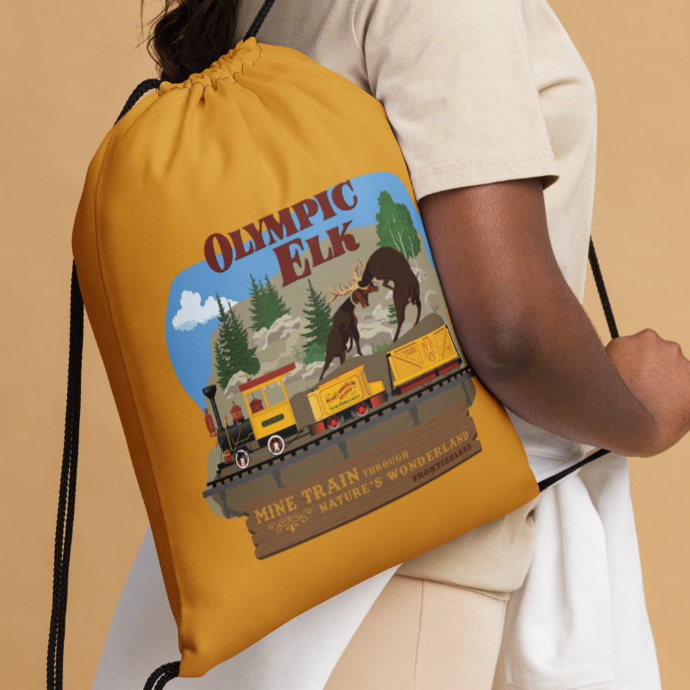 MINE TRAIN THROUGH NATURE'S WONDERLAND olympic elk Drawstring Bag