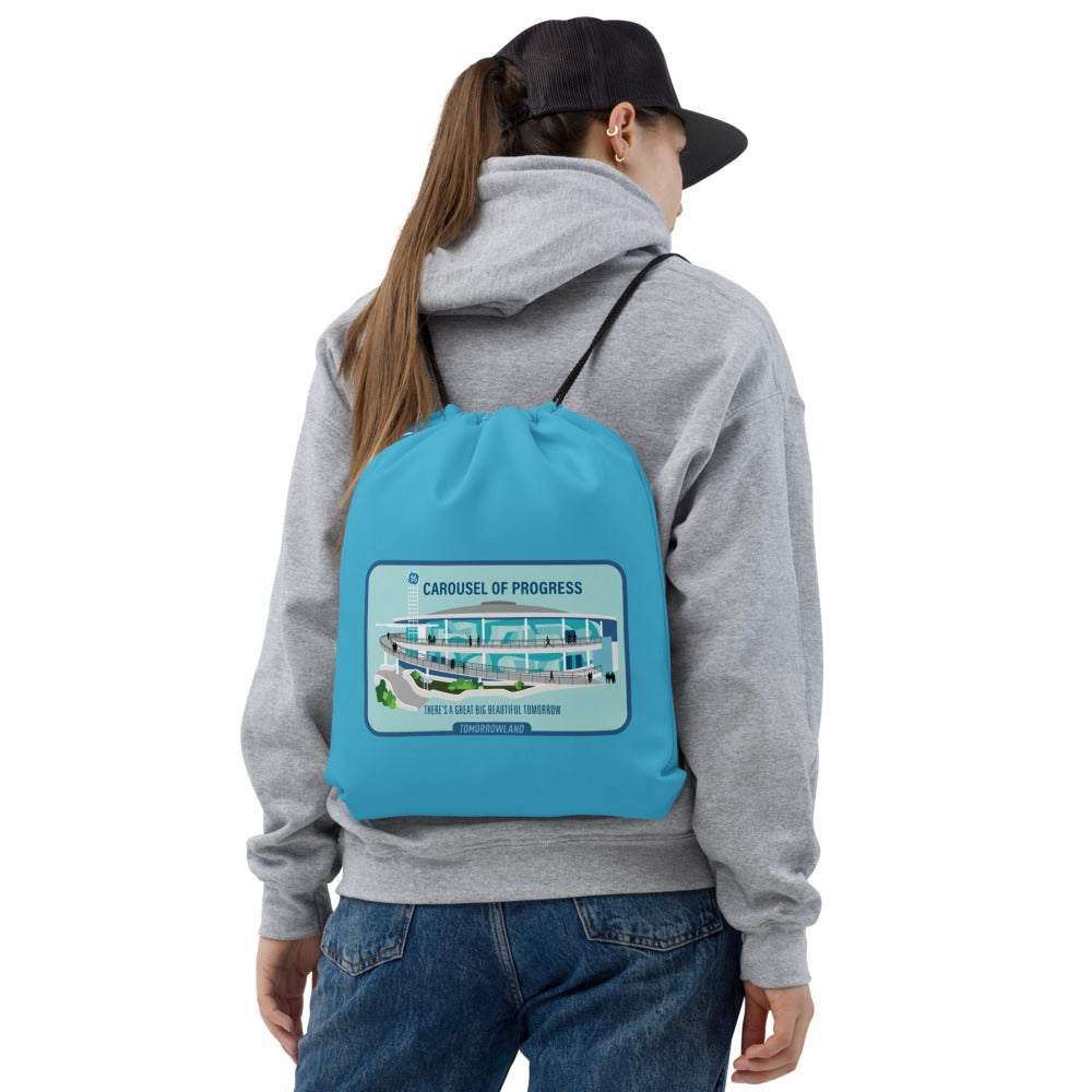 CAROUSEL OF PROGRESS building Drawstring Bag