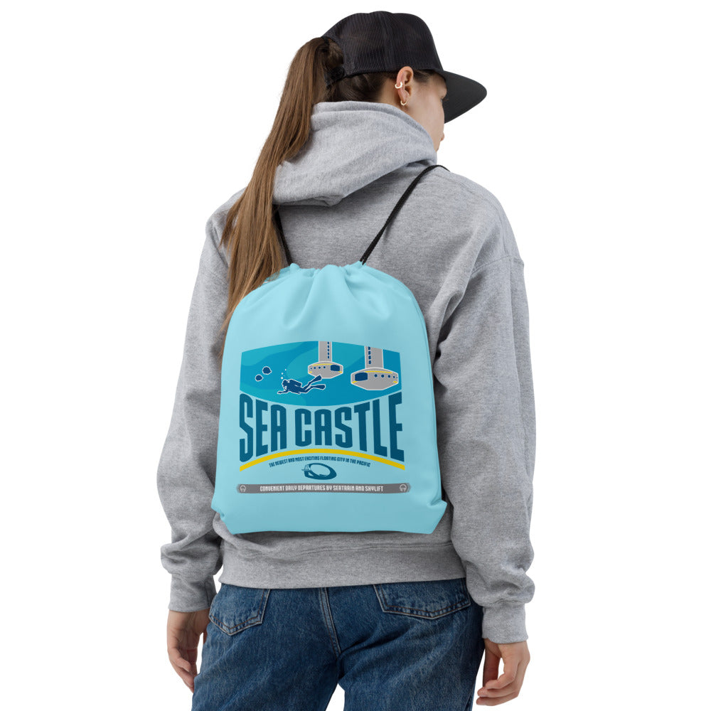 HORIZONS sea castle Drawstring Bag