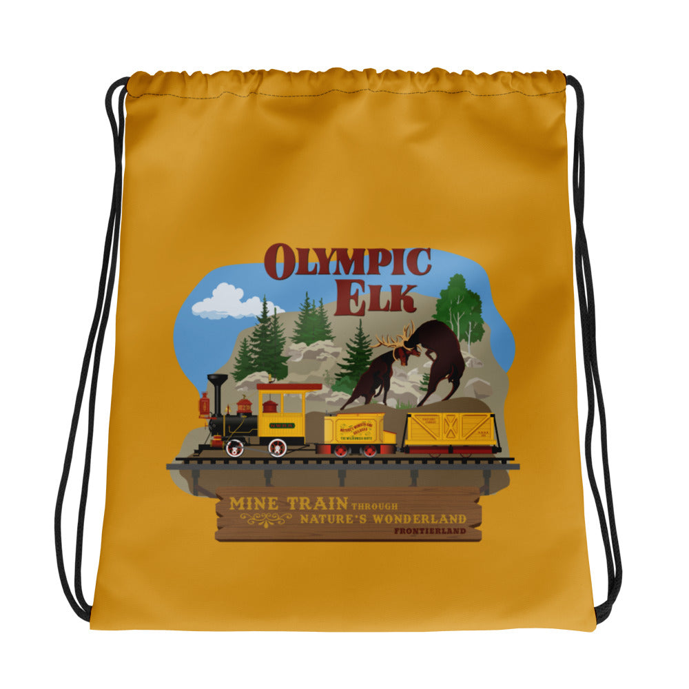 MINE TRAIN THROUGH NATURE'S WONDERLAND olympic elk Drawstring Bag