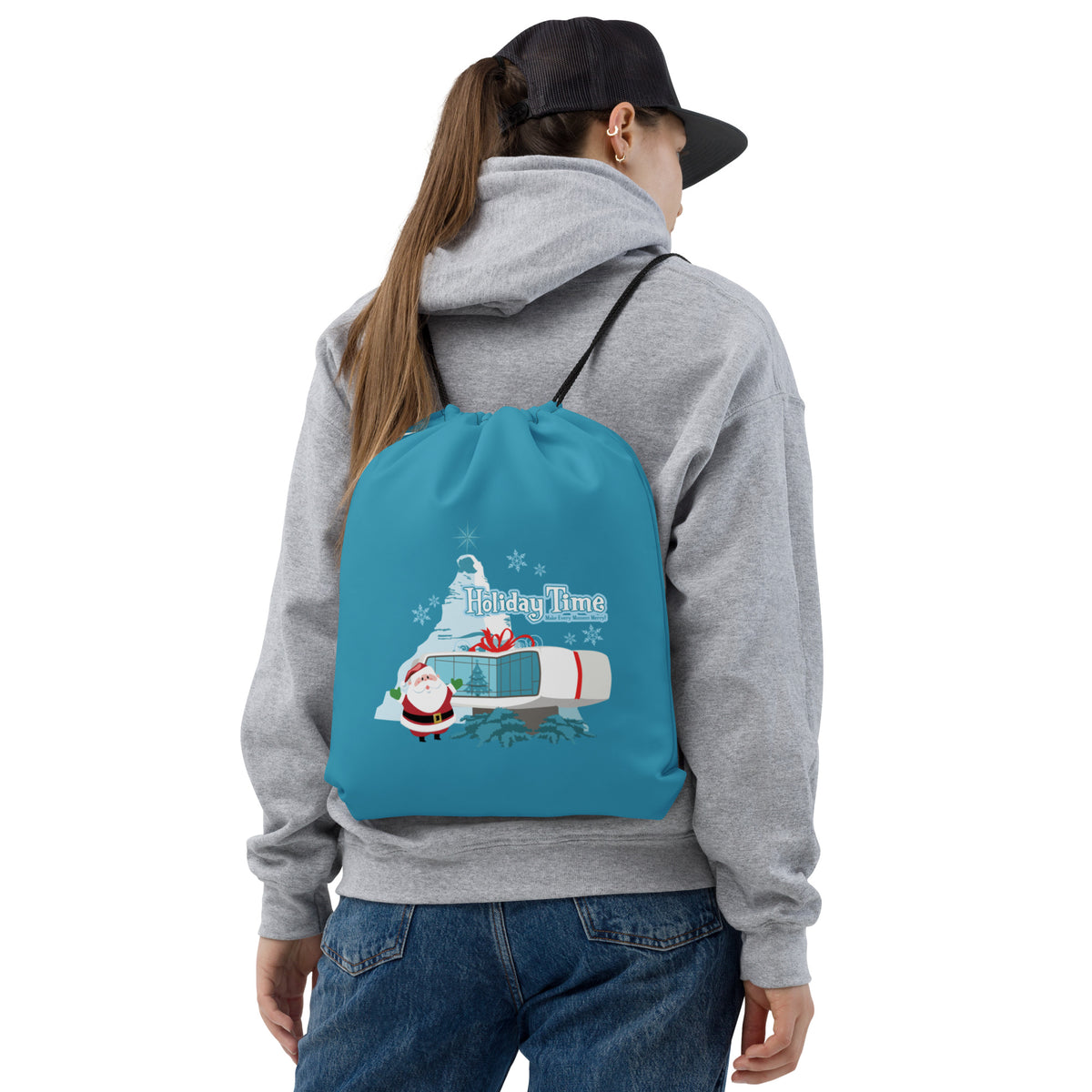 DL HOLIDAY TIME future house Drawstring Bag