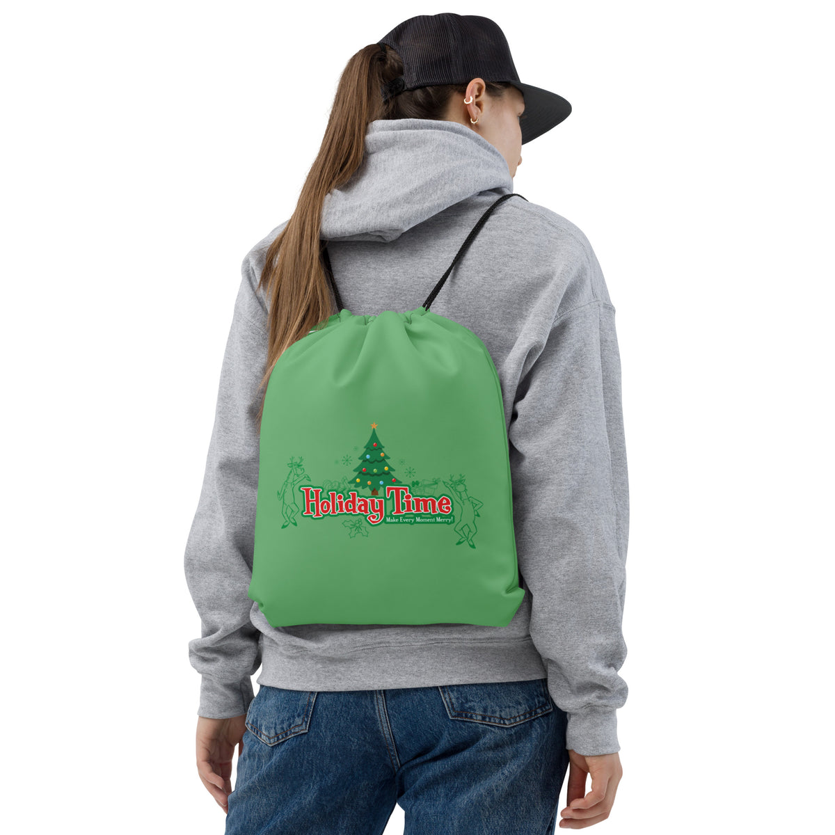 DL HOLIDAY TIME tree Drawstring Bag
