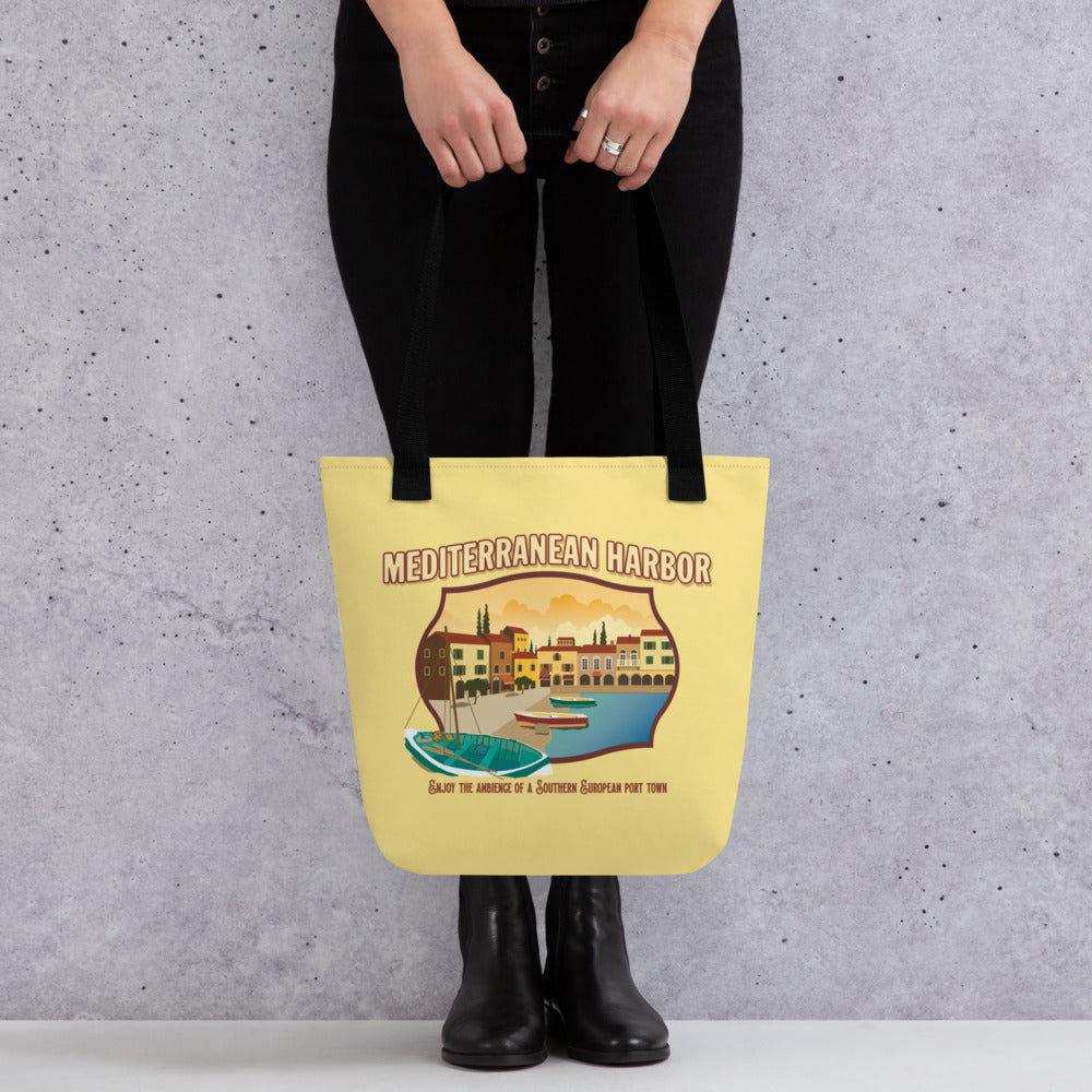 TDS MEDITERRANEAN HARBOR port title Tote Bag