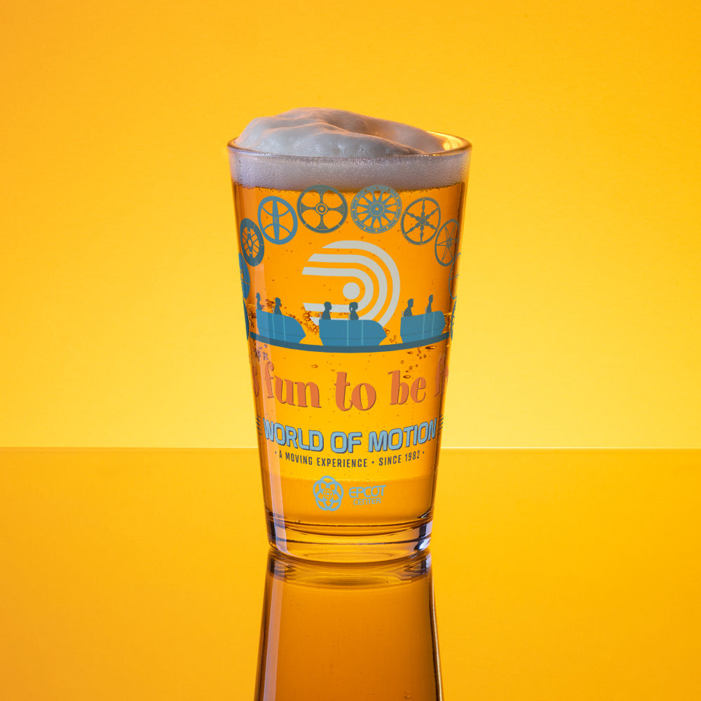 WORLD OF MOTION fun to be free Pint Glass