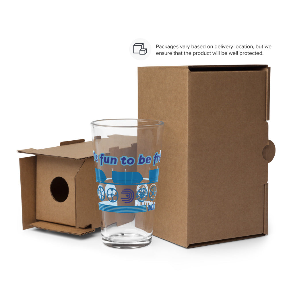 WORLD OF MOTION icons Pint Glass