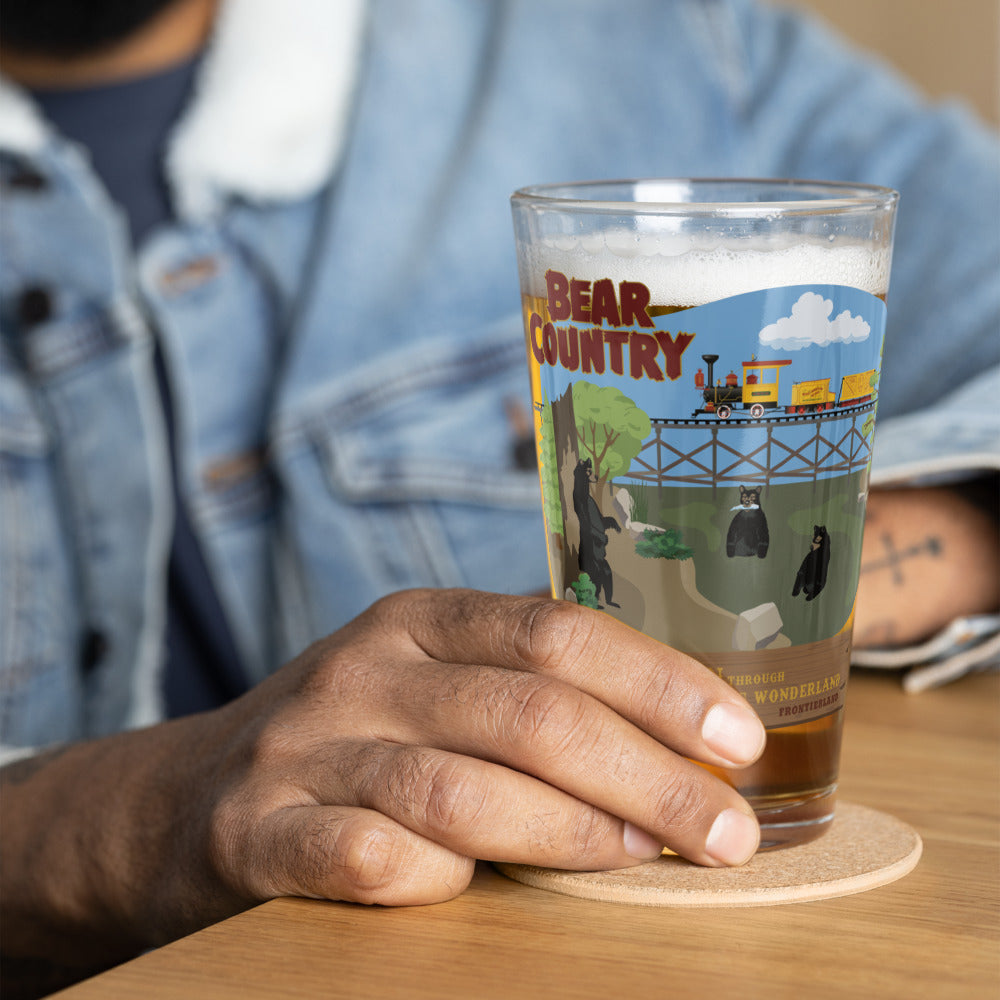 MINE TRAIN THROUGH NATURE'S WONDERLAND bear country Pint Glass