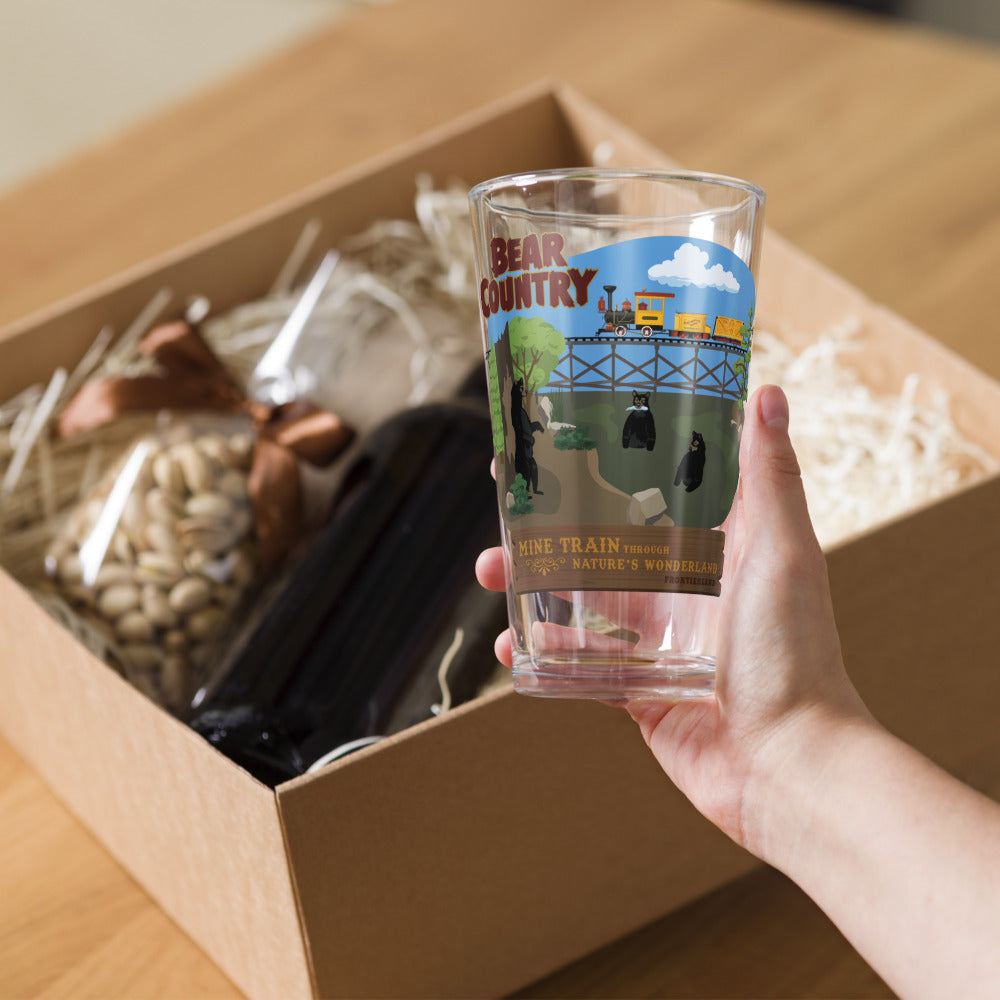 MINE TRAIN THROUGH NATURE'S WONDERLAND bear country Pint Glass