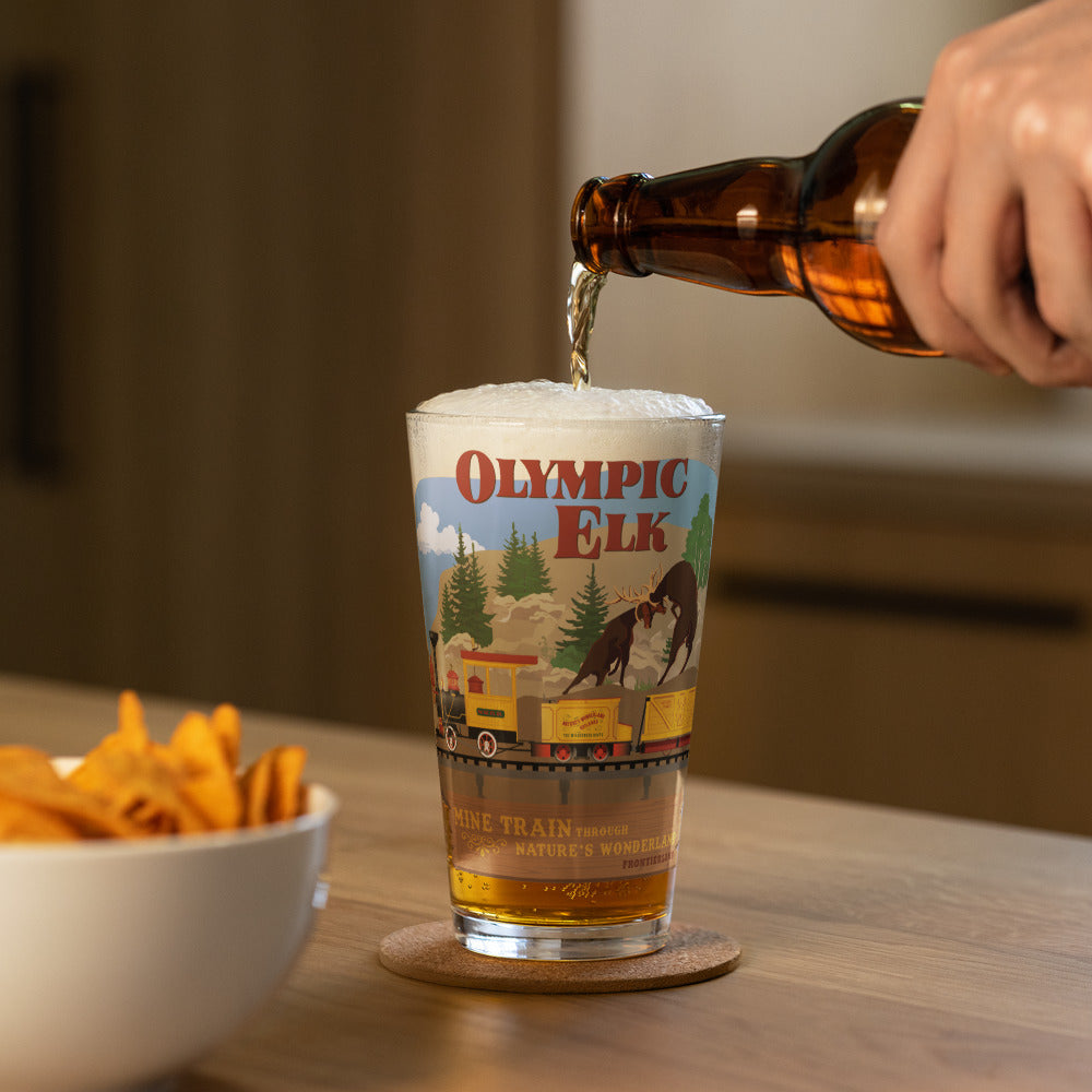 MINE TRAIN THROUGH NATURE'S WONDERLAND olympic elk Pint Glass