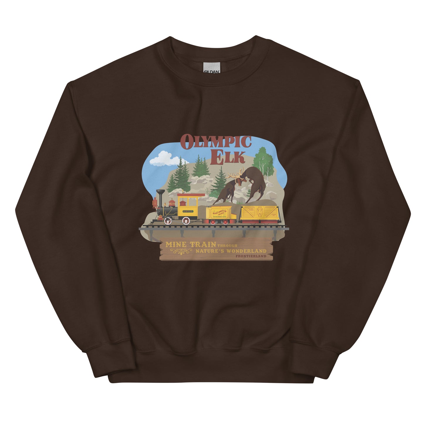 MINE TRAIN THROUGH NATURE'S WONDERLAND olympic elk Sweatshirt