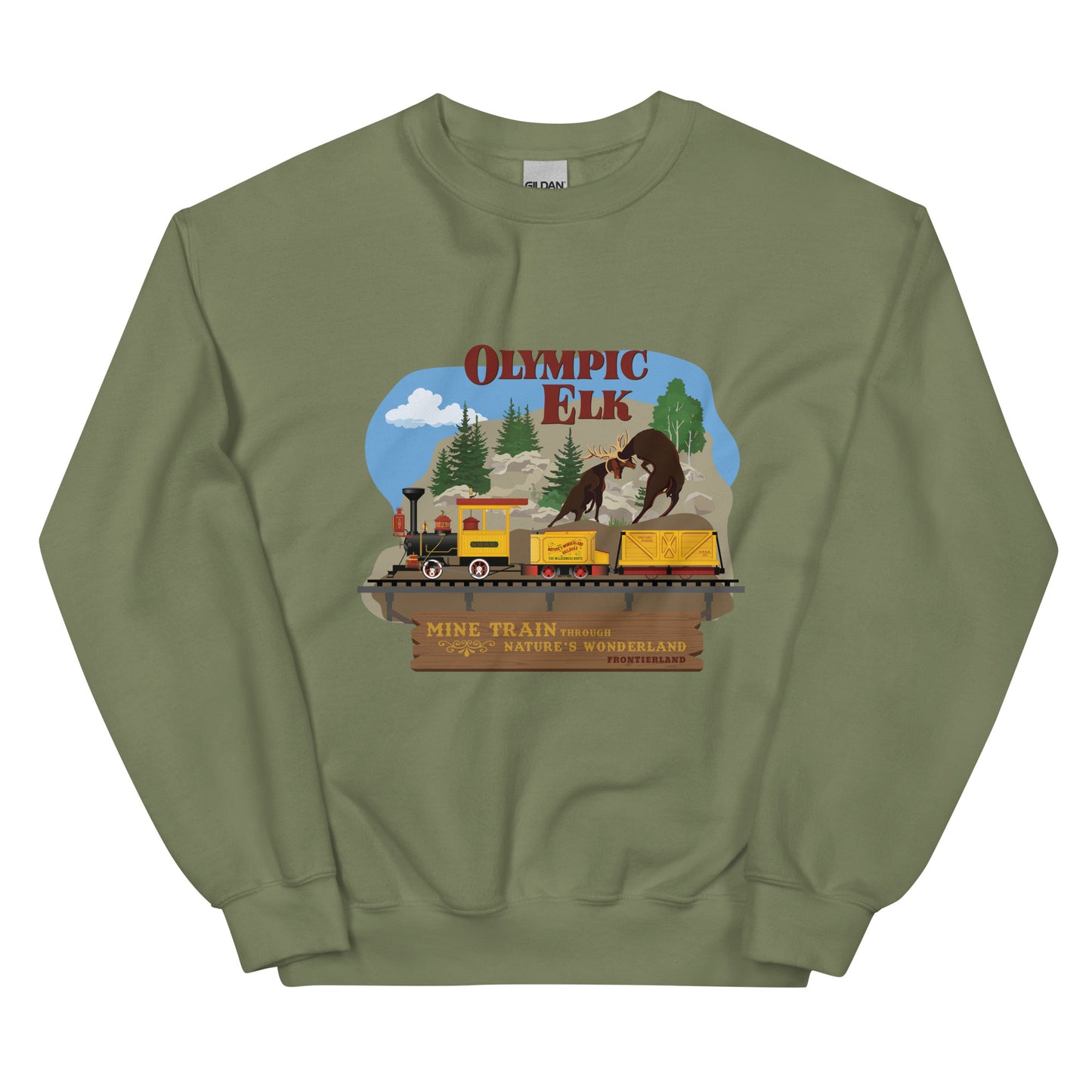 MINE TRAIN THROUGH NATURE'S WONDERLAND olympic elk Sweatshirt