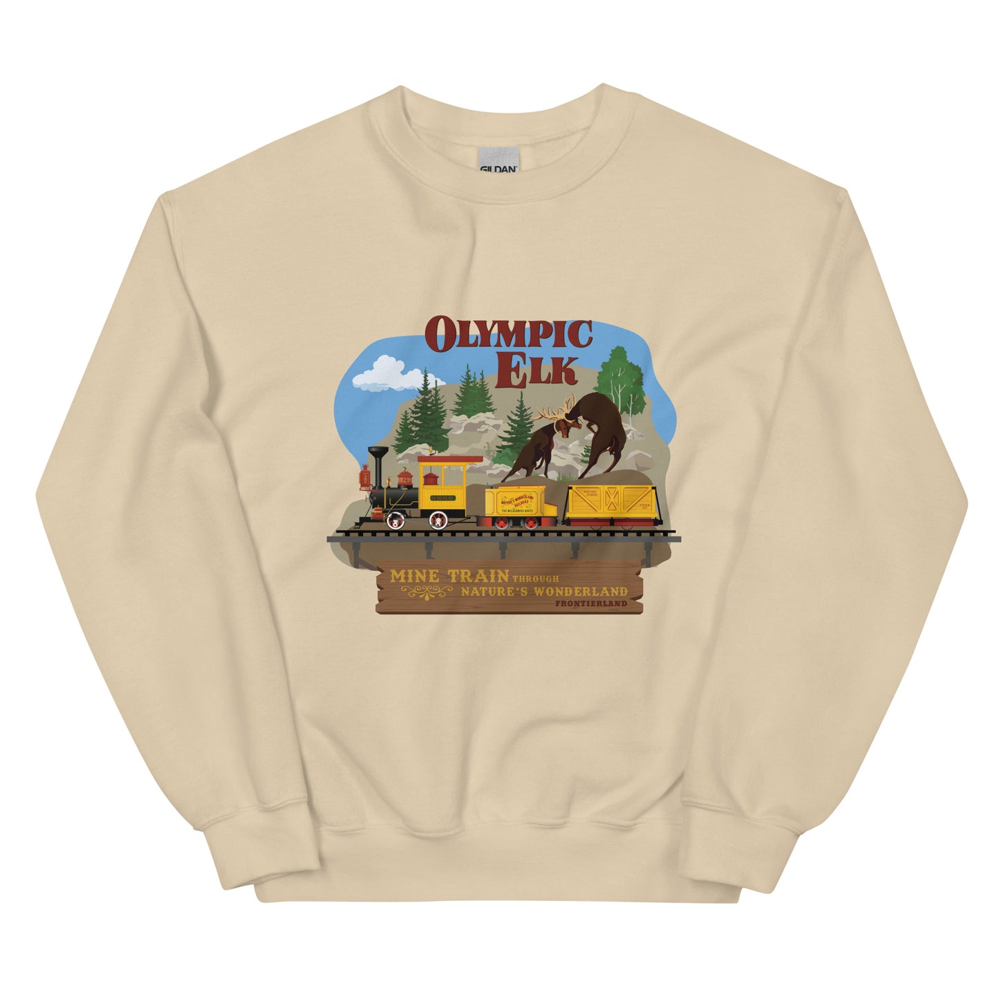 MINE TRAIN THROUGH NATURE'S WONDERLAND olympic elk Sweatshirt