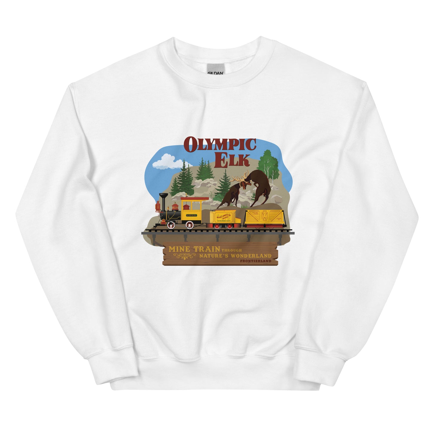 MINE TRAIN THROUGH NATURE'S WONDERLAND olympic elk Sweatshirt