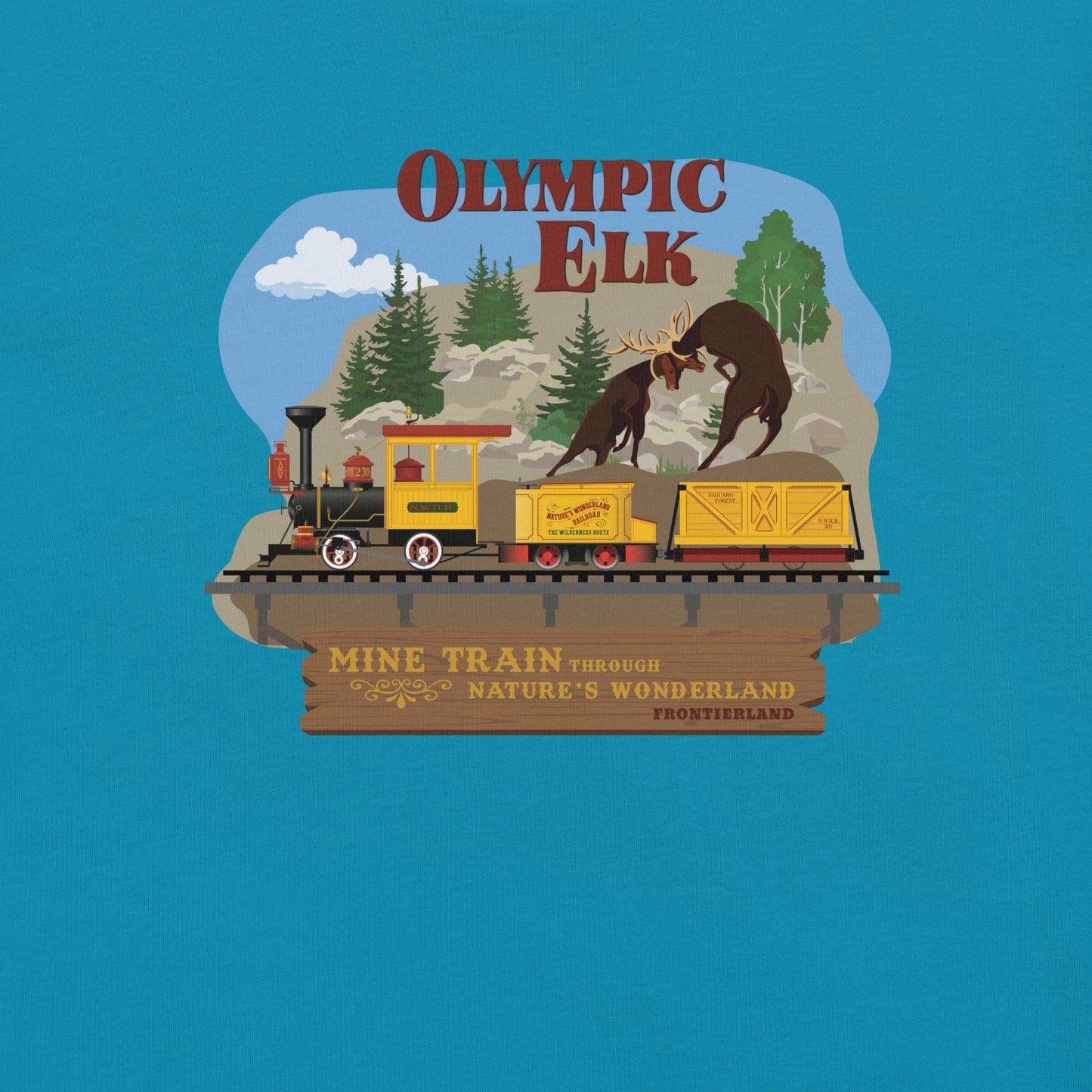 MINE TRAIN THROUGH NATURE'S WONDERLAND olympic elk T-Shirt