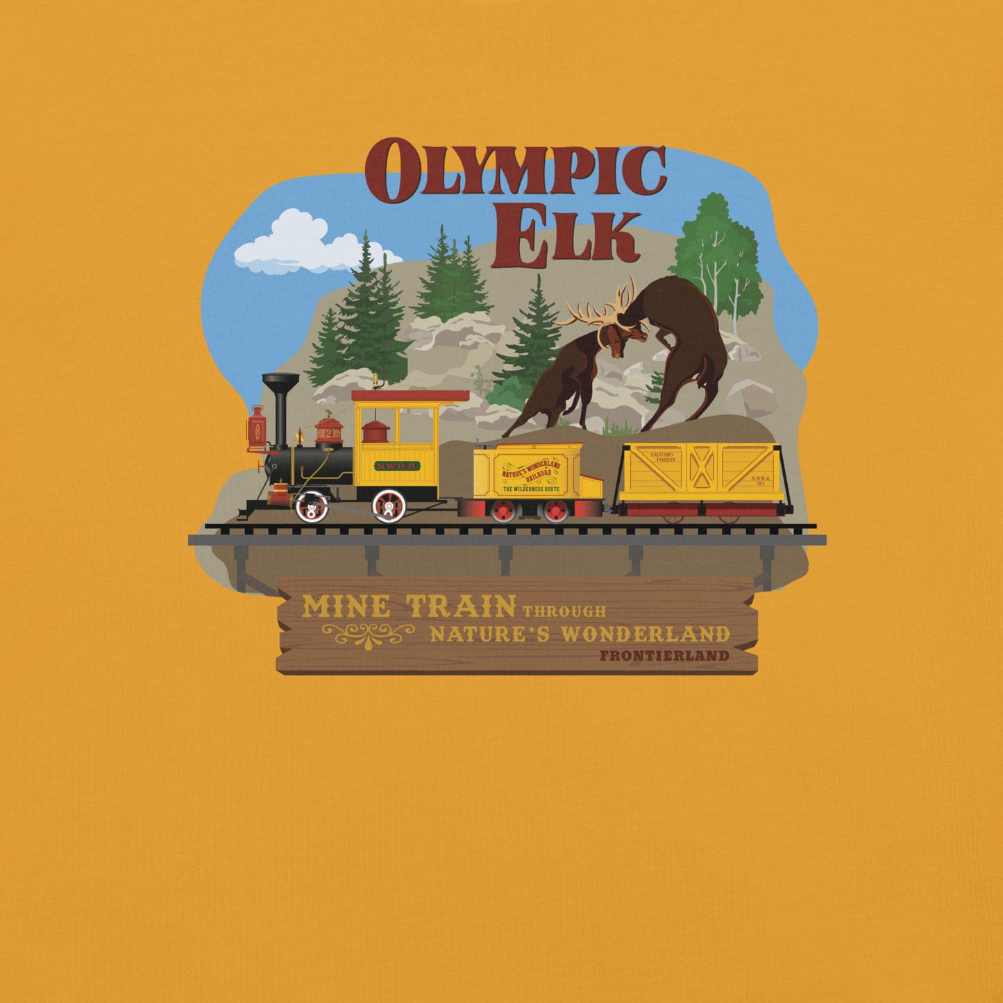 MINE TRAIN THROUGH NATURE'S WONDERLAND olympic elk T-Shirt