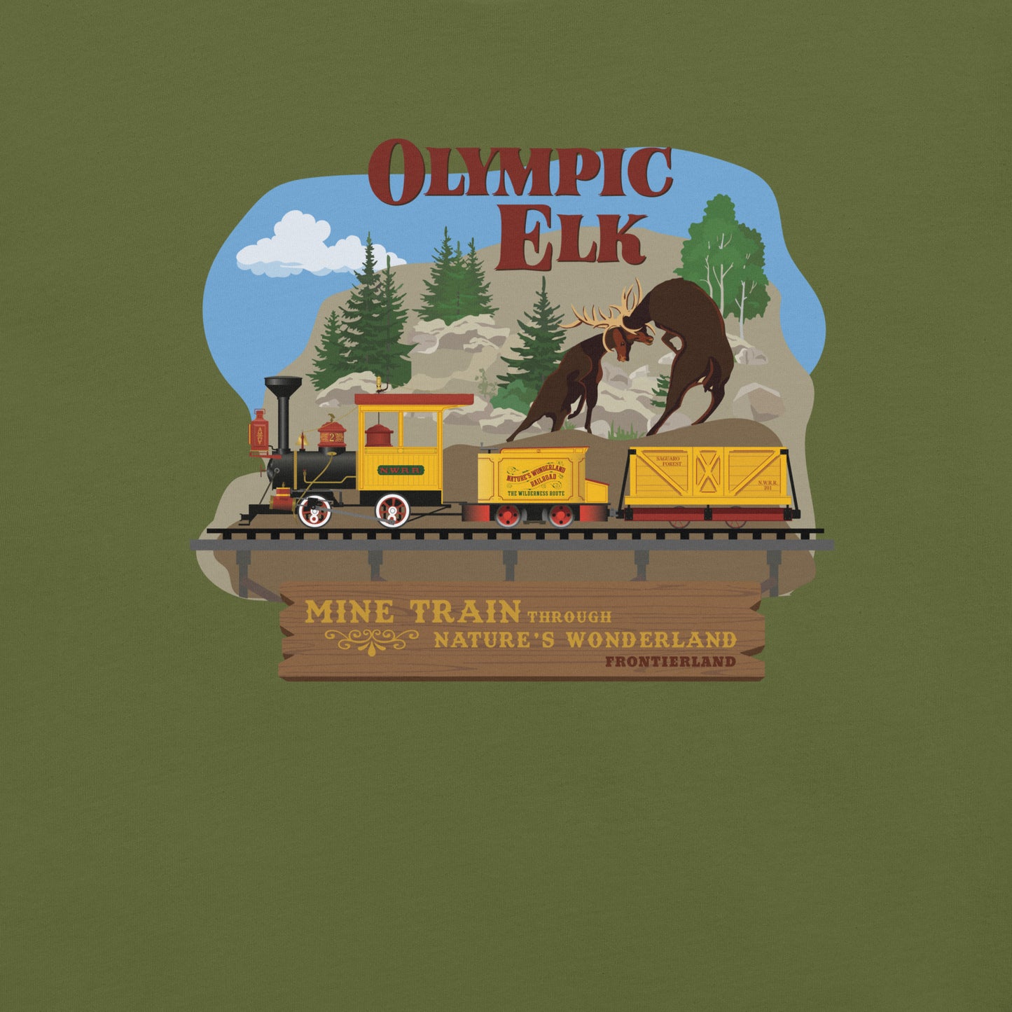 MINE TRAIN THROUGH NATURE'S WONDERLAND olympic elk T-Shirt