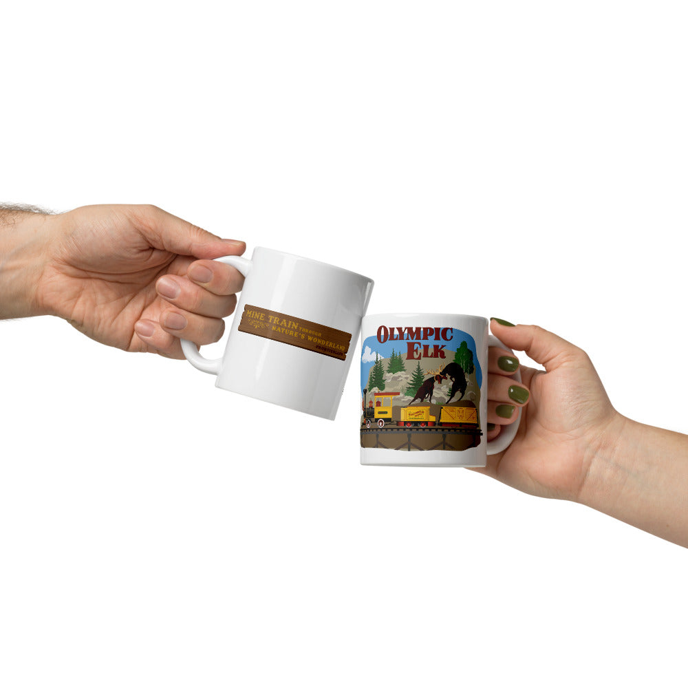 MINE TRAIN THROUGH NATURE'S WONDERLAND olympic elk Mugs (3 sizes)