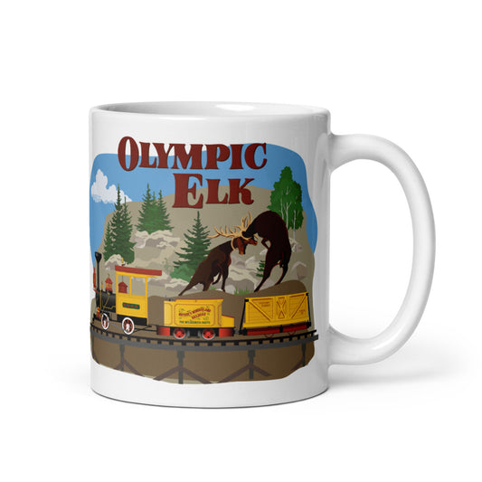 MINE TRAIN THROUGH NATURE'S WONDERLAND olympic elk Mugs (3 sizes)