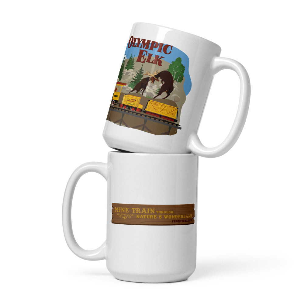 MINE TRAIN THROUGH NATURE'S WONDERLAND olympic elk Mugs (3 sizes)