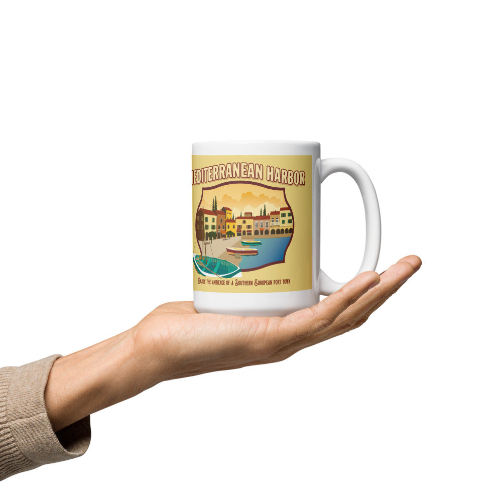 TDS MEDITERRANEAN HARBOR port title Mugs (3 sizes)