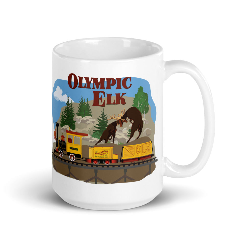 MINE TRAIN THROUGH NATURE'S WONDERLAND olympic elk Mugs (3 sizes)