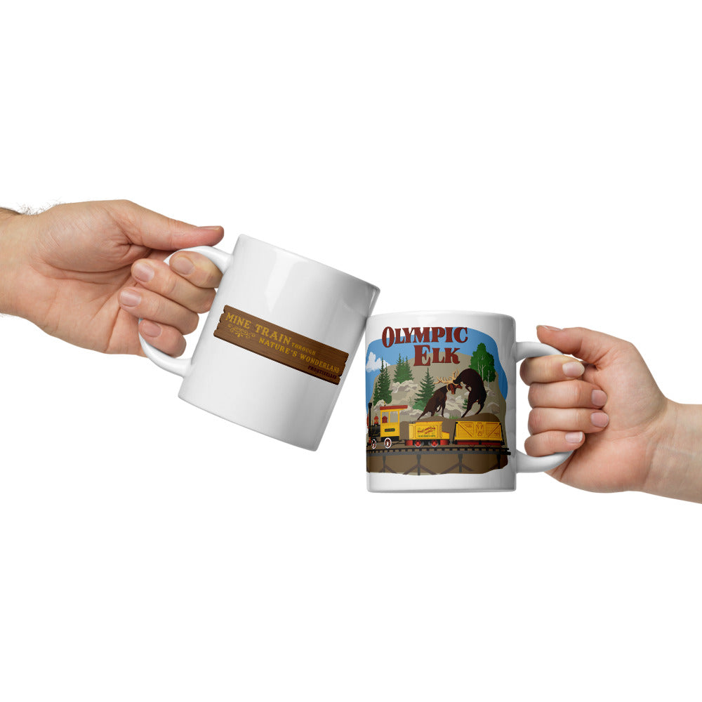 MINE TRAIN THROUGH NATURE'S WONDERLAND olympic elk Mugs (3 sizes)