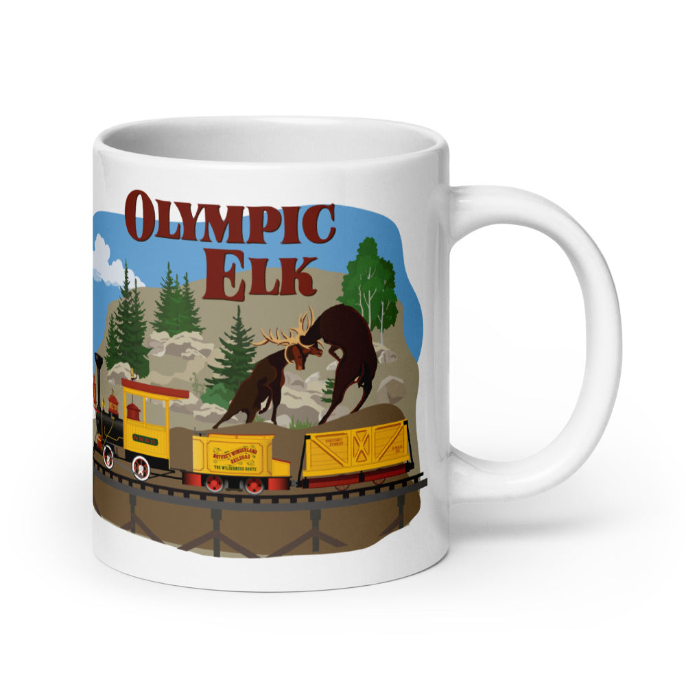 MINE TRAIN THROUGH NATURE'S WONDERLAND olympic elk Mugs (3 sizes)