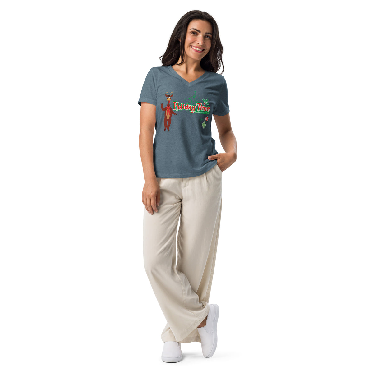 DL HOLIDAY TIME reindeer Women’s V-neck T-shirt