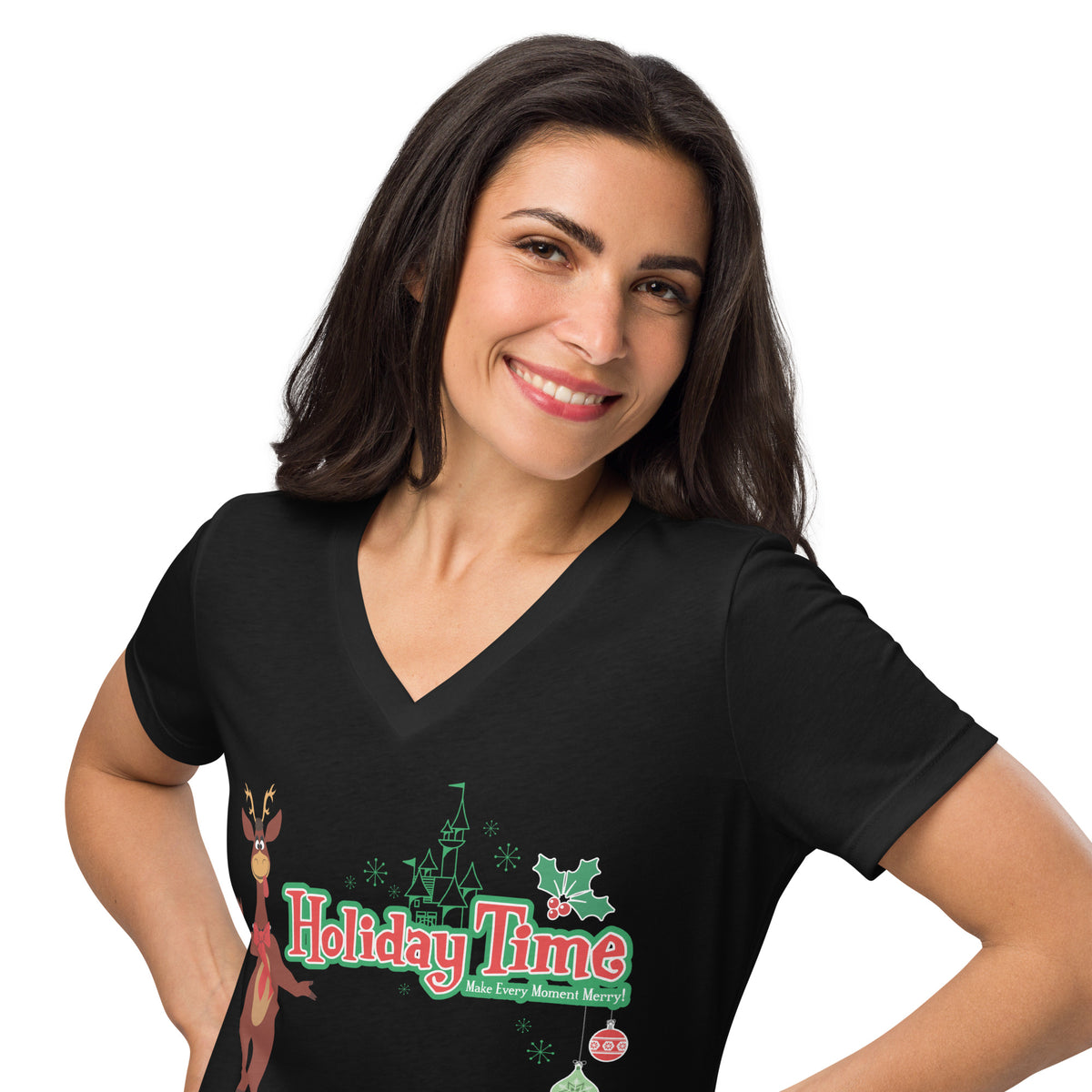 DL HOLIDAY TIME reindeer Women’s V-neck T-shirt