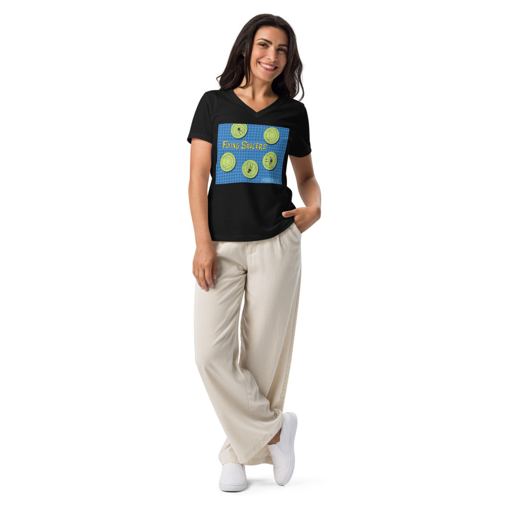 FLYING SAUCERS grid Women’s V-neck t-shirt