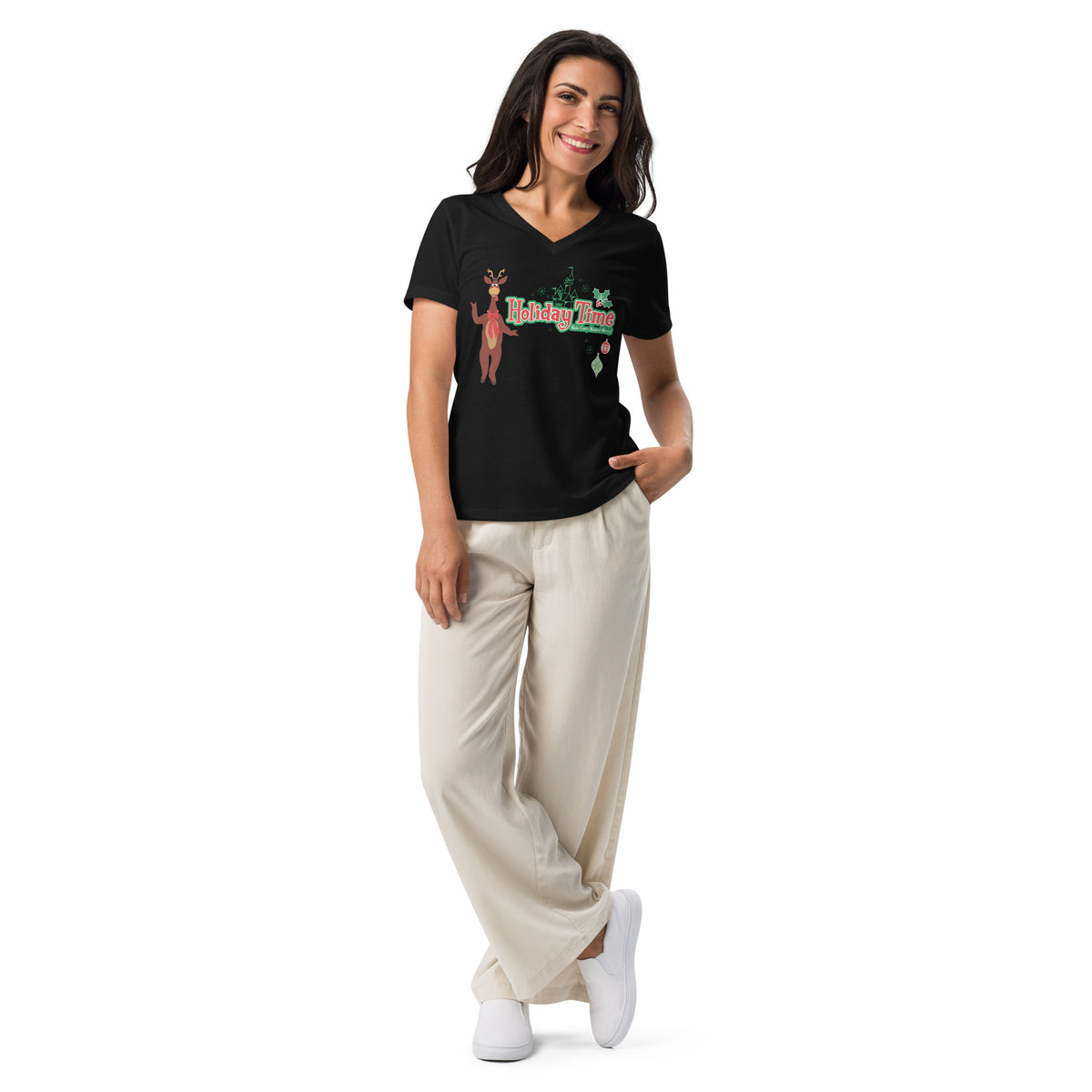 DL HOLIDAY TIME reindeer Women’s V-neck T-shirt