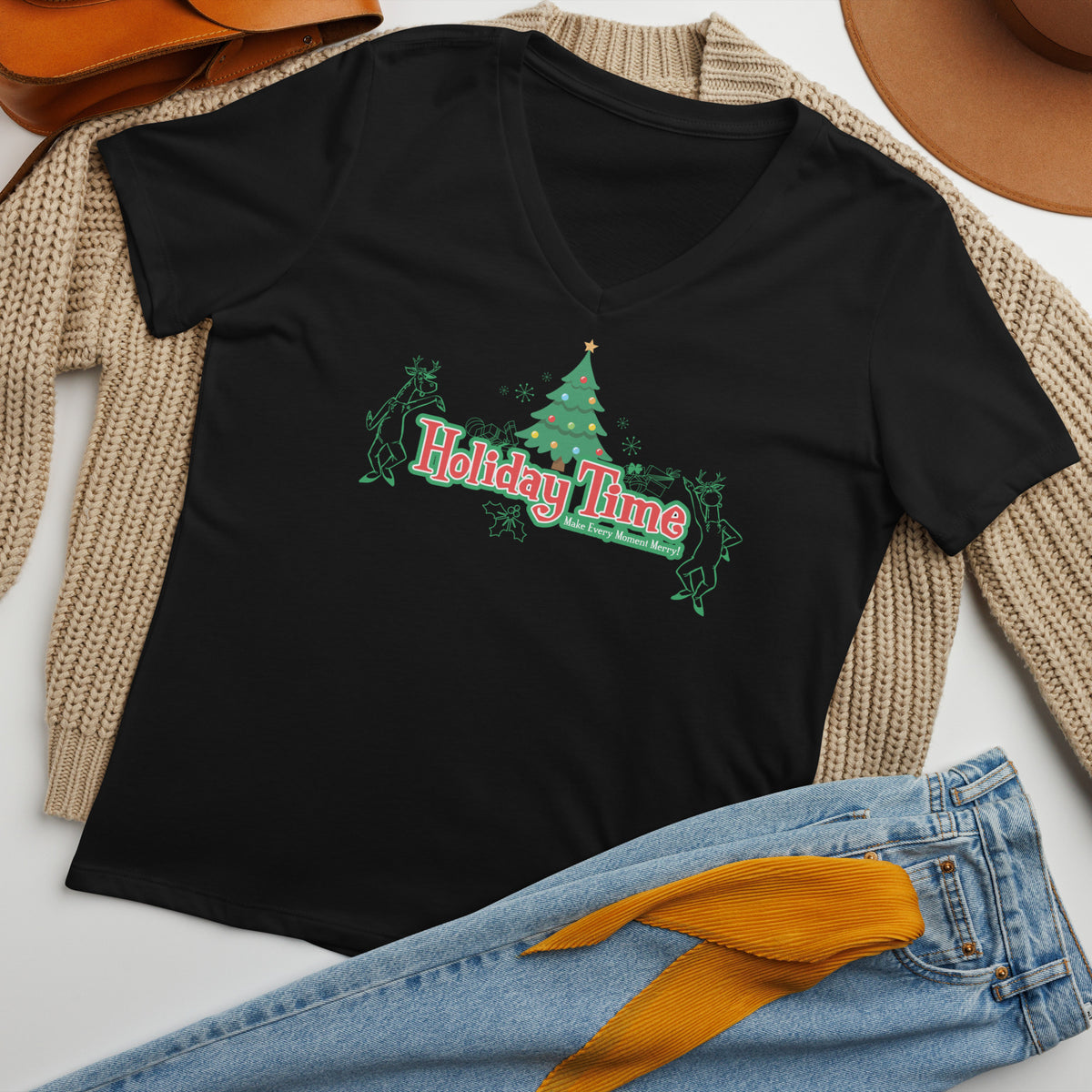 DL HOLIDAY TIME tree Women’s V-neck T-shirt