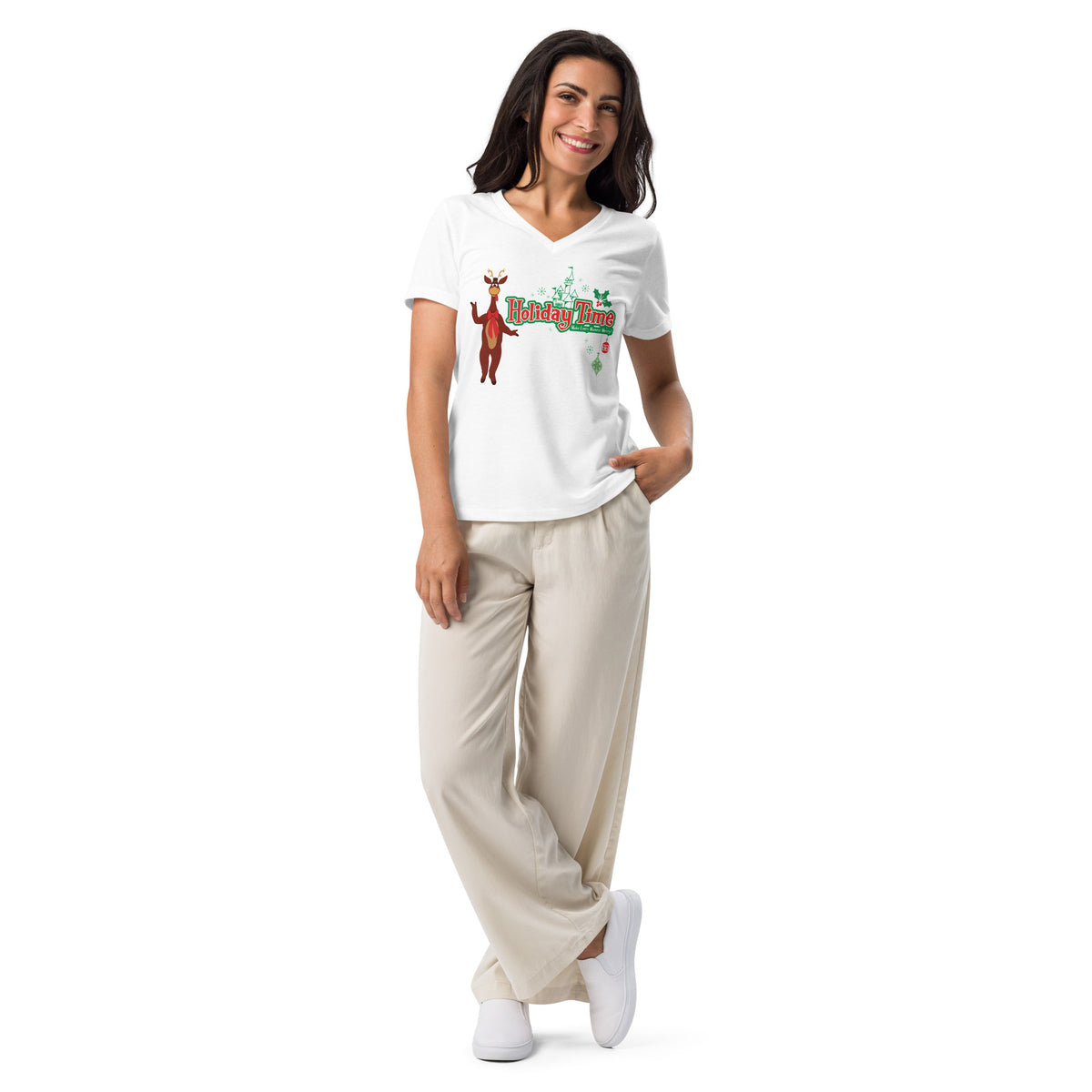DL HOLIDAY TIME reindeer Women’s V-neck T-shirt